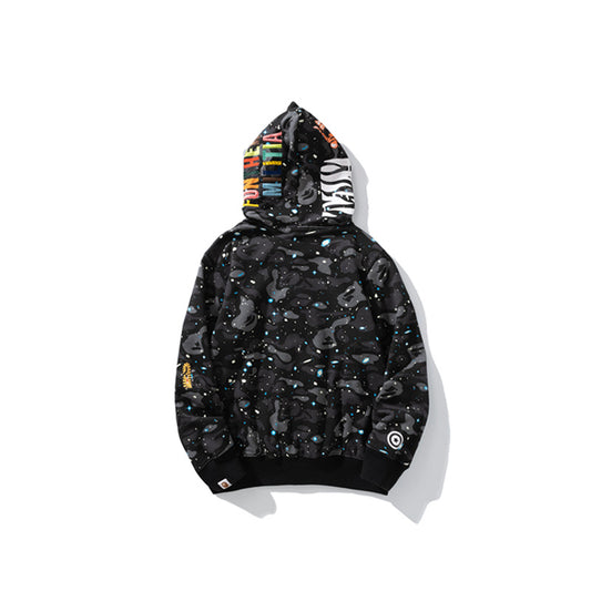 A Bathing Ape BAPE Shark Head Tiger Head Joint Edition Noctilucent Starry Sky Black Hoodie