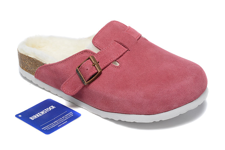 Birkenstock Pink Suede White Shearling Lining Clog Shoes