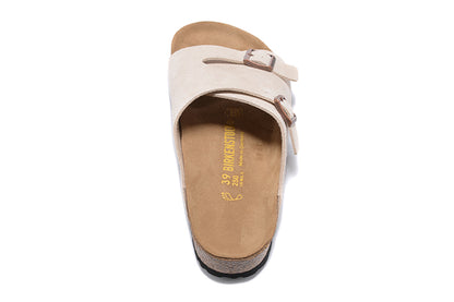 Birkenstock Two Buttons Cream Scrub Leather Fashion Slippers