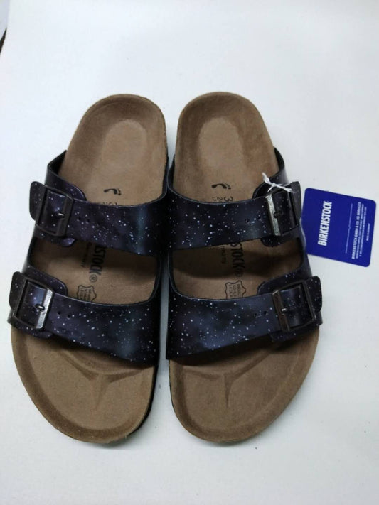 Birkenstock Two-Button Starry Purple Matte Leather Slippers