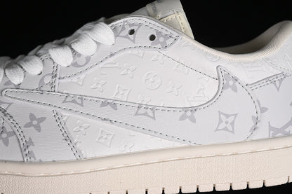 Nike Air Jordan 1 Low OG SP Travis Scott Fragment Design LV Grey Printing White Sneakers