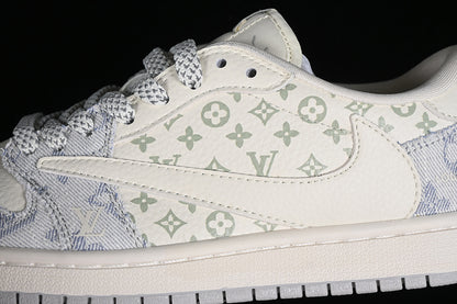 Nike Air Jordan 1 Low Travis Scott Fragment Design LV Light Blue Printing White Sneakers