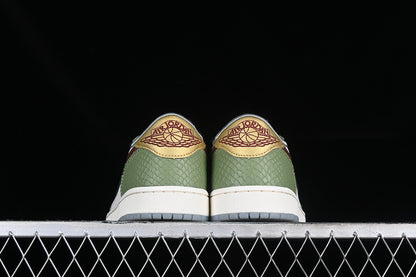 Nike Air Jordan 1 Low Year Of The Dragon Dark Red Cedar Oil Green White Sneakers