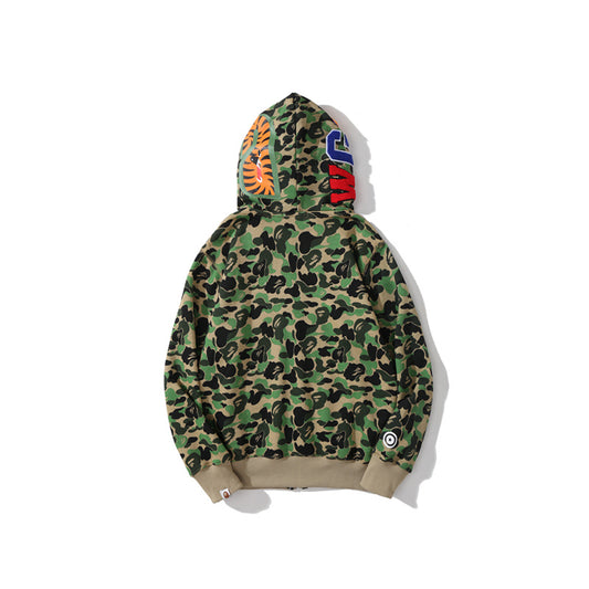 A Bathing Ape BAPE Shark Head Camouflage Double Hoodie Green