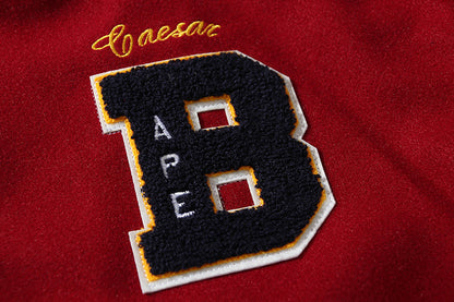 A Bathing Ape Embroidered STA Star Patchwork Tweed Jacket Baseball Jacket Red