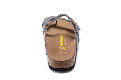 Birkenstock Gray Comfort Toe-Loop Leather Sandals