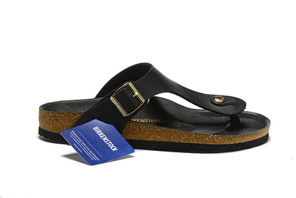 Birkenstock Black Matte Leather Casual Flip Flops