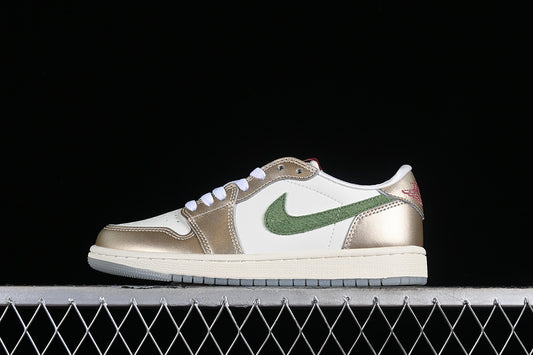Nike Air Jordan 1 Low Year Of The Dragon Metallic Gold Grain Saturn Gold Cedar Sneakers
