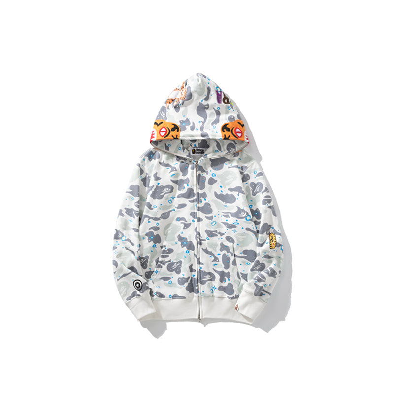 A Bathing Ape BAPE Shark Head Tiger Head Joint Edition Noctilucent Starry Sky White Hoodie