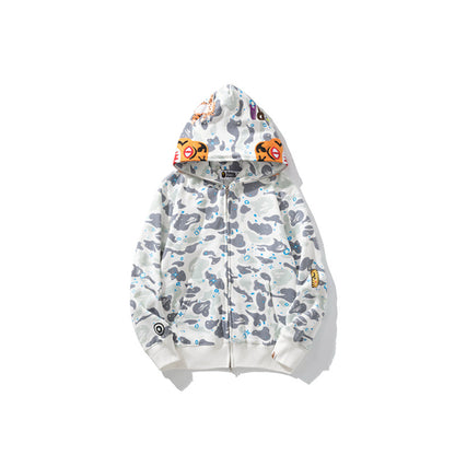 A Bathing Ape BAPE Shark Head Tiger Head Joint Edition Noctilucent Starry Sky White Hoodie
