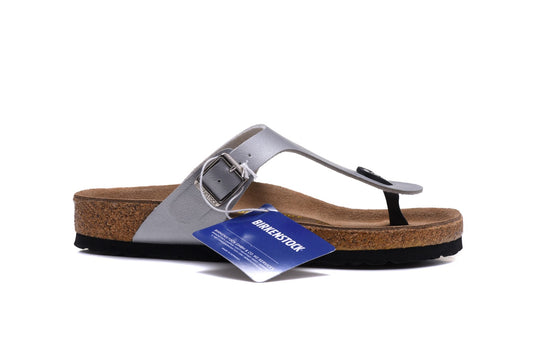 Birkenstock Silver Casual Matte Leather Flip Flops