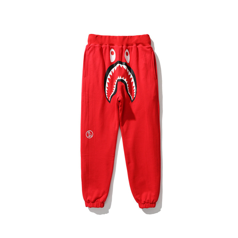 A Bathing Ape Shark Head Camouflage Patchwork Double Face Wear Trousers Red