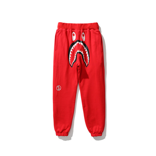 A Bathing Ape Shark Head Camouflage Patchwork Double Face Wear Trousers Red