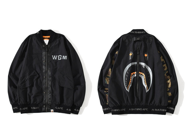 A Bathing Ape BAPE Shark Head Bump Camouflage Flight Jacket