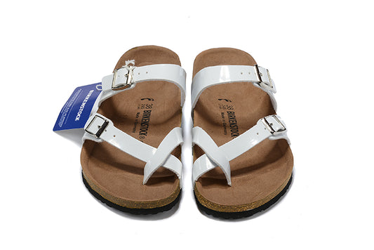 Birkenstock Two-Button Ringfinger White Patent Leather Slippers