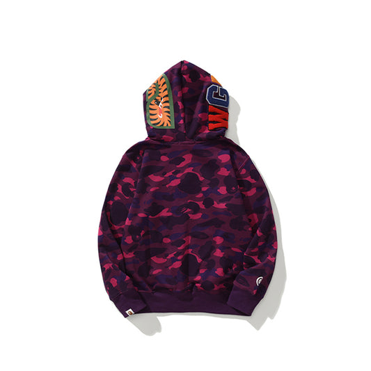 A Bathing Ape BAPE Shark Head Tiger Head Joint Edition Double Hat Camouflage Purple Hoodie