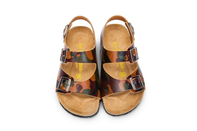 Birkenstock Two-Button Brown Camouflage Matte Leather Sandals
