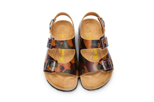Birkenstock Two-Button Brown Camouflage Matte Leather Sandals