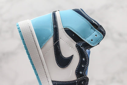 Nike Air Jordan 1 Retro High OG Blue Chill Patent Leather Sneakers