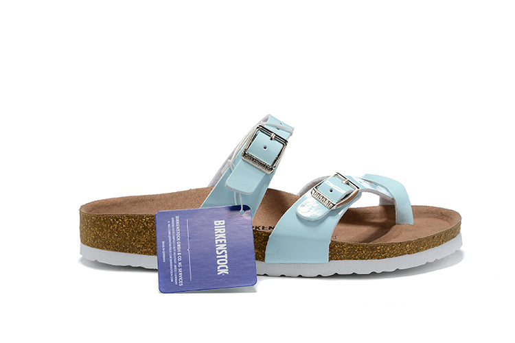 Birkenstock Two-Button Ringfinger Tiffany Blue Patent Leather Slippers