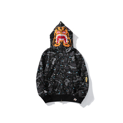 A Bathing Ape BAPE Shark Head Tiger Head Joint Edition Noctilucent Starry Sky Black Hoodie