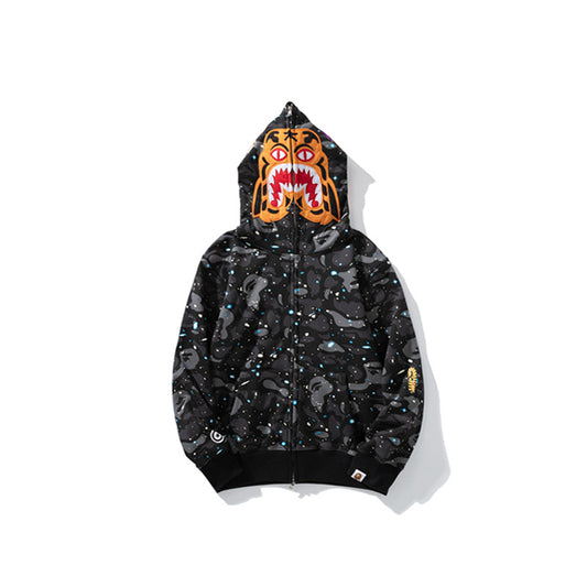 A Bathing Ape BAPE Shark Head Tiger Head Joint Edition Noctilucent Starry Sky Black Hoodie