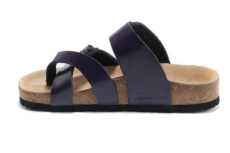Birkenstock Two-Button Ringfinger Dark Purple Matte Leather Slippers