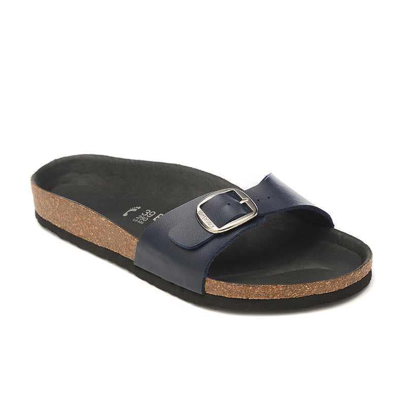 Birkenstock Single Button Black Matte Leather Slippers
