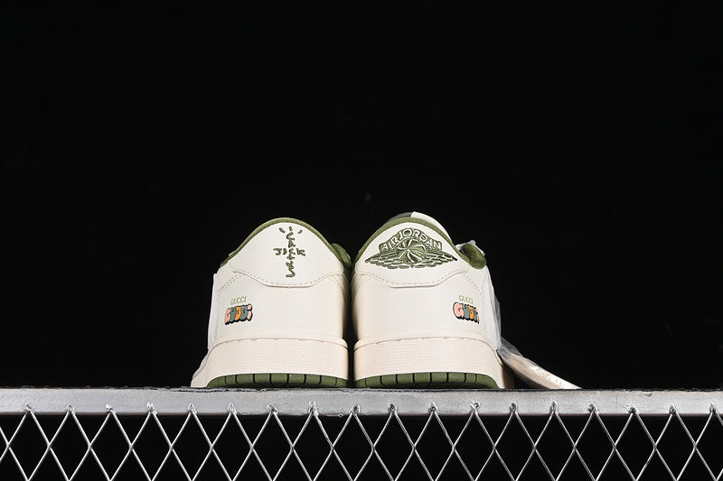 Nike Air Jordan 1 Low Off-White Travis Scott Fragment Design Green Sole White Green Sneakers