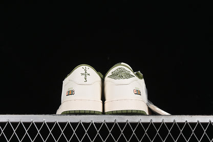 Nike Air Jordan 1 Low Off-White Travis Scott Fragment Design Green Sole White Green Sneakers