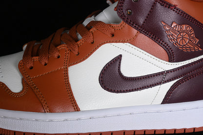 Nike Air Jordan 1 Mid White Dusty Peach Night Maroon Sail Sneakers