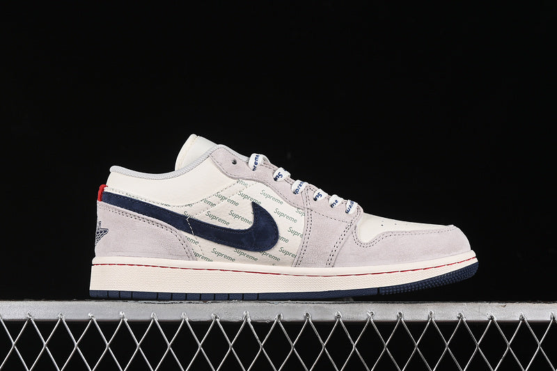 Nike Air Jordan 1 Low Supreme White Grey Blue Sneakers