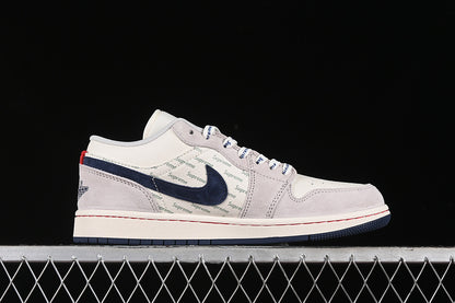 Nike Air Jordan 1 Low Supreme White Grey Blue Sneakers