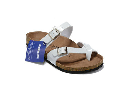 Birkenstock Two-Button Ringfinger White Patent Leather Slippers