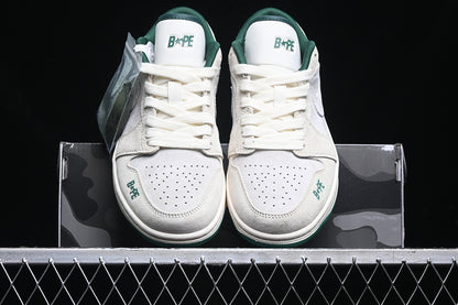 Nike Air Jordan 1 Low Bape Green Sole Grey White Sneakers