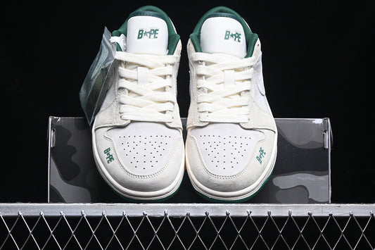 Nike Air Jordan 1 Low Bape Green Sole Grey White Sneakers