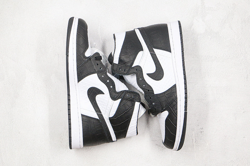 Nike Air Jordan 1 Retro Black White Crocodile Leather Sneakers