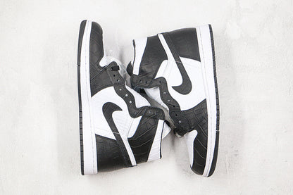 Nike Air Jordan 1 Retro Black White Crocodile Leather Sneakers