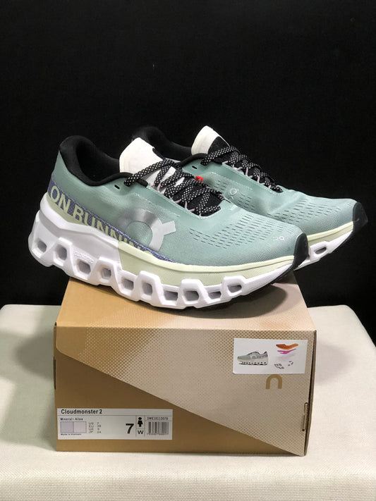 On Running Cloudmonster 2 Shock-Absorbing And Breathable Running Shoes Mineral/Aloe
