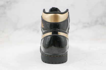 Nike Air Jordan 1 Retro High OG Black Metallic Gold Patent Leather Sneakers