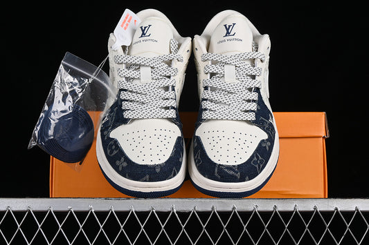 Nike Air Jordan 1 Low LV Blue Pattern Grey White Sneakers