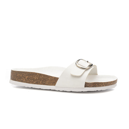 Birkenstock Single Button White Matte Leather Slippers