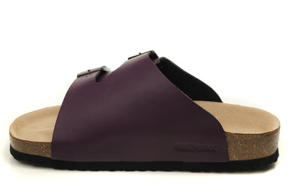 Birkenstock Two Buttons Dark Purple Matte Leather Fashion Slippers