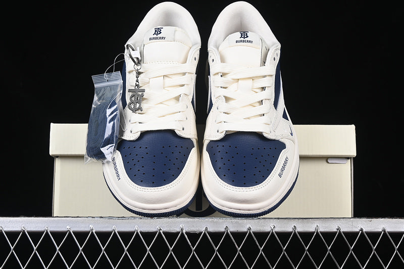 Travis Scott Fragment Design Nike Air Jordan 1 Low Burberry OG SP Blue Sole White Blue Sneakers