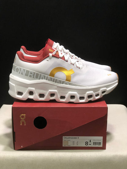 On Running Cloudmonster 2 Shock-Absorbing And Breathable Running Shoes Ivory White/Red