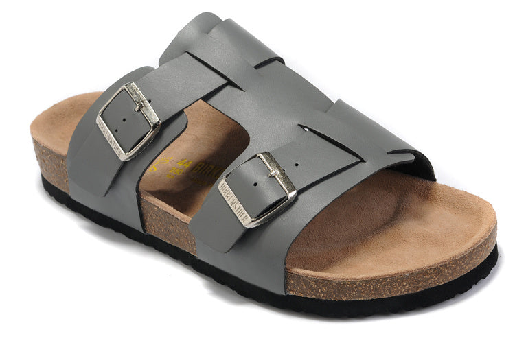 Birkenstock Two-Button Gray Personality Matte Leather Slippers