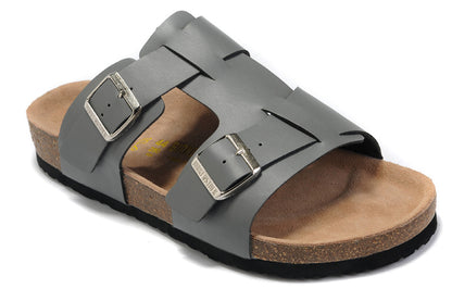 Birkenstock Two-Button Gray Personality Matte Leather Slippers